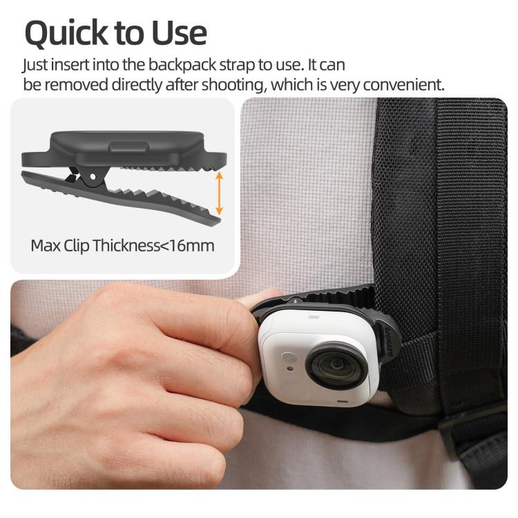 For Insta360 GO Ultra Sunnylife Magnetic Backpack Clip Action Camera Clamp Vertical-Horizontal Mount  - Black
