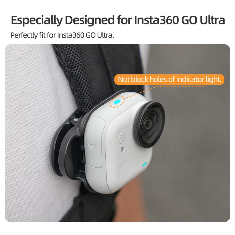 For Insta360 GO Ultra Sunnylife Magnetic Backpack Clip Action Camera Clamp Vertical-Horizontal Mount  - Black