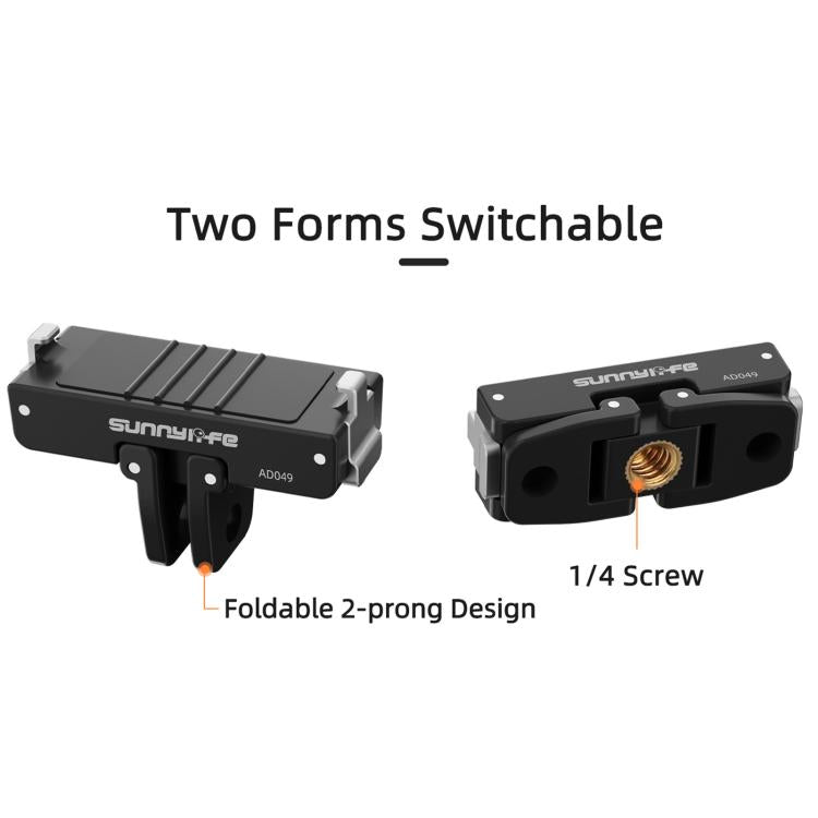 For Insta360 GO Ultra Sunnylife Magnetic Quick Release Adapter Mount Foldable Base Dual-Claws 1/4 Adapter  - Black