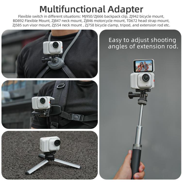 For Insta360 GO Ultra Sunnylife Magnetic Quick Release Adapter Mount Foldable Base Dual-Claws 1/4 Adapter  - Black