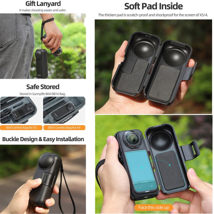 For Insta360 X5 / X4 Sunnylife Integrated Lens Screen Protective Cover Camera Case with Strap  - Black