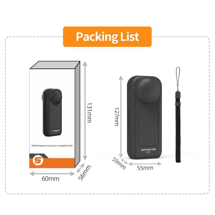For Insta360 X5 / X4 Sunnylife Integrated Lens Screen Protective Cover Camera Case with Strap  - Black