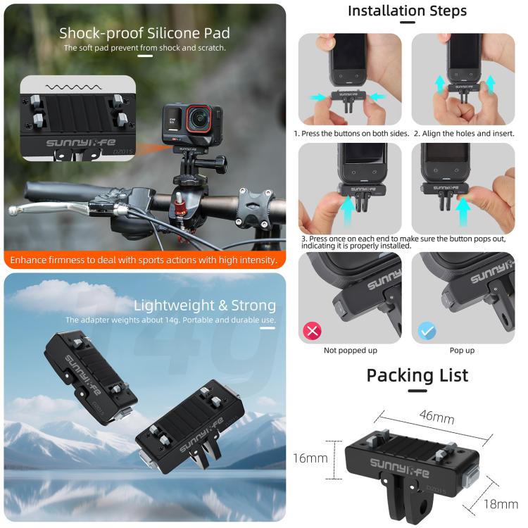 Sunnylife Magnetic Quick Release Adapter Mount Action Camera Foldable Cam Stand For Insta360 X5 / Ace / Ace Pro 2 / 1  - Black