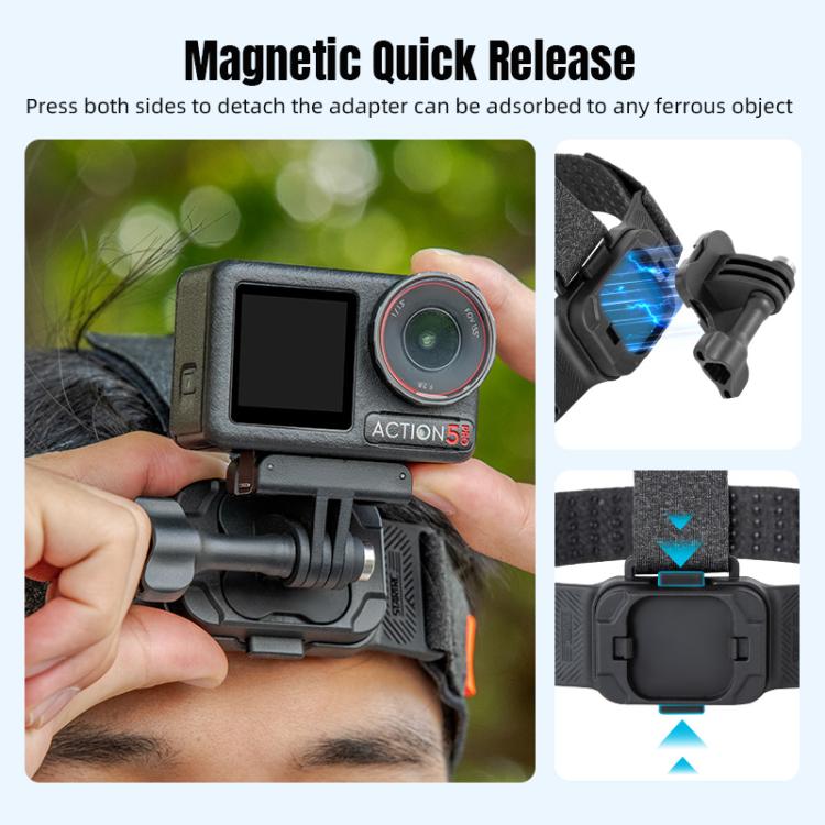 STARTRC Adjustable Head Strap Magnetic Eco-friendly Vlog POV Mount Belt for GoPro, Insta360, DJI Osmo Action and Other Action Cameras  - Black