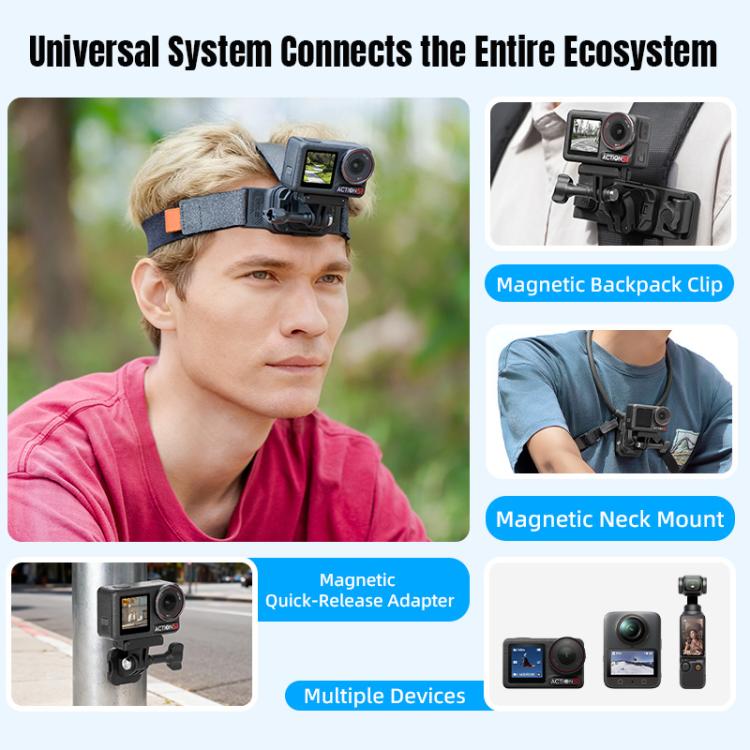 STARTRC Adjustable Head Strap Magnetic Eco-friendly Vlog POV Mount Belt for GoPro, Insta360, DJI Osmo Action and Other Action Cameras  - Black