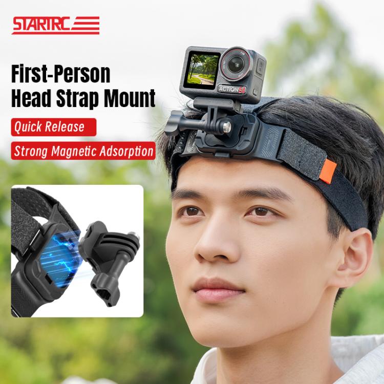 STARTRC Adjustable Head Strap Magnetic Eco-friendly Vlog POV Mount Belt for GoPro, Insta360, DJI Osmo Action and Other Action Cameras  - Black