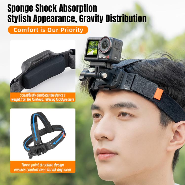 STARTRC Adjustable Head Strap Magnetic Eco-friendly Vlog POV Mount Belt for GoPro, Insta360, DJI Osmo Action and Other Action Cameras  - Black
