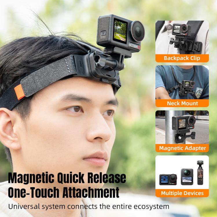STARTRC Adjustable Head Strap Magnetic Eco-friendly Vlog POV Mount Belt for GoPro, Insta360, DJI Osmo Action and Other Action Cameras  - Black