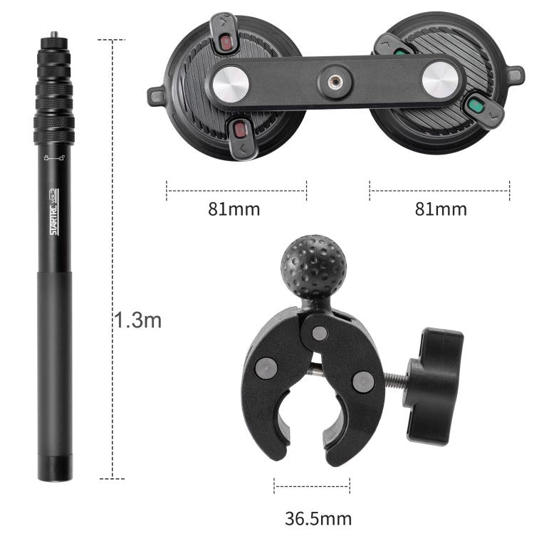 STARTRC Dual-leg Suction Cup and Three-leg Car Suction Cup Mount with Selfie Stick Set  - Black