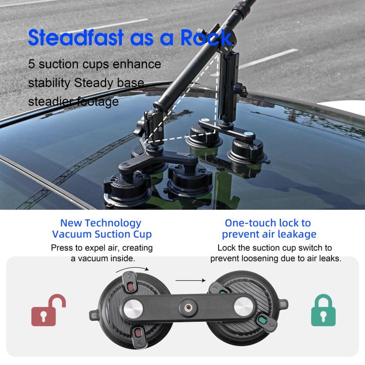 STARTRC Dual-leg Suction Cup and Three-leg Car Suction Cup Mount with Selfie Stick Set  - Black