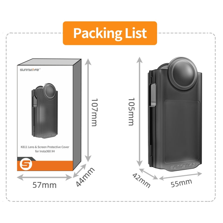 For Insta360 X4 Sunnylife Integrated Lens Screen Protective Cover  - Transparent Black