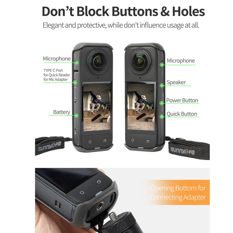 For Insta360 X4 Sunnylife Graphene Case High Thermal Conductivity Protective Case with Hand Strap  - Black