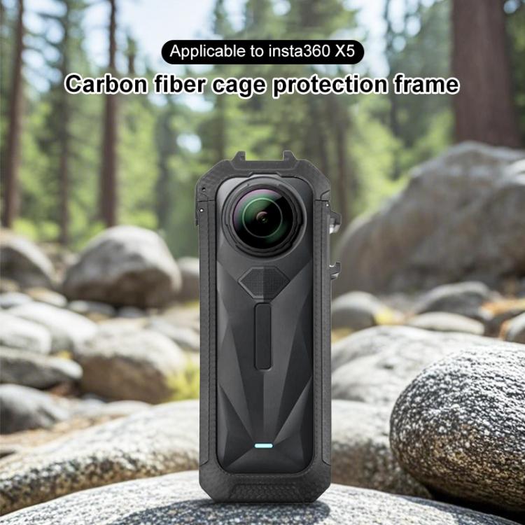 For Insta360 X5 Cold Shoe Carbon Fiber Texture ABS Plastic Protective Frame  - Black