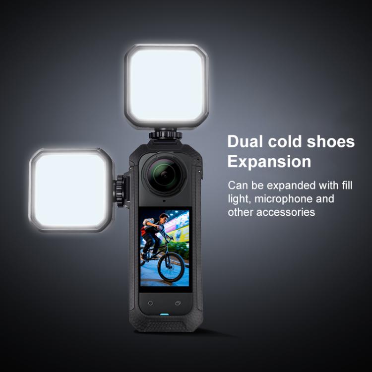For Insta360 X5 Cold Shoe Carbon Fiber Texture ABS Plastic Protective Frame  - Black