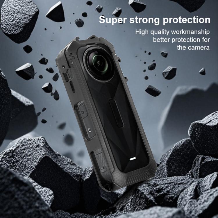 For Insta360 X5 Cold Shoe Carbon Fiber Texture ABS Plastic Protective Frame  - Black