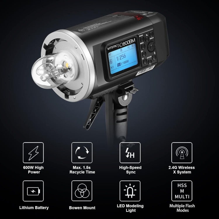 Godox WITSTRO AD600BM Bowens Mount 600Ws GN87 High Speed Mount Studio Speedlight  - Black