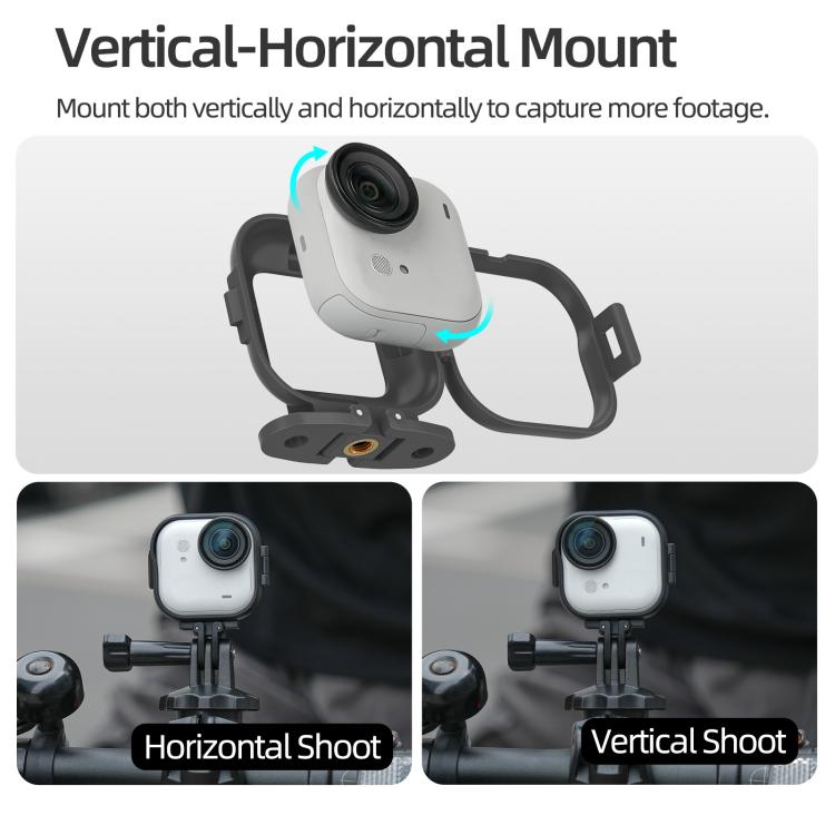 For Insta360 GO Ultra Sunnylife Foldable Vertical-Horizontal Adapter Mount Protective Frame Mounting Brackets Housing Cover  - Black