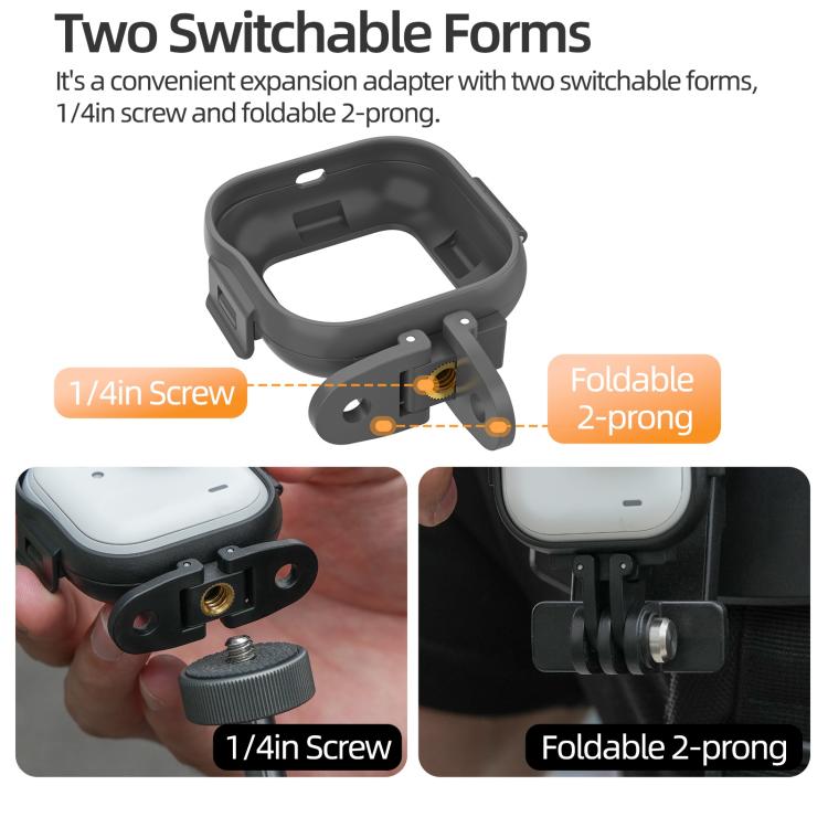 For Insta360 GO Ultra Sunnylife Foldable Vertical-Horizontal Adapter Mount Protective Frame Mounting Brackets Housing Cover  - Black
