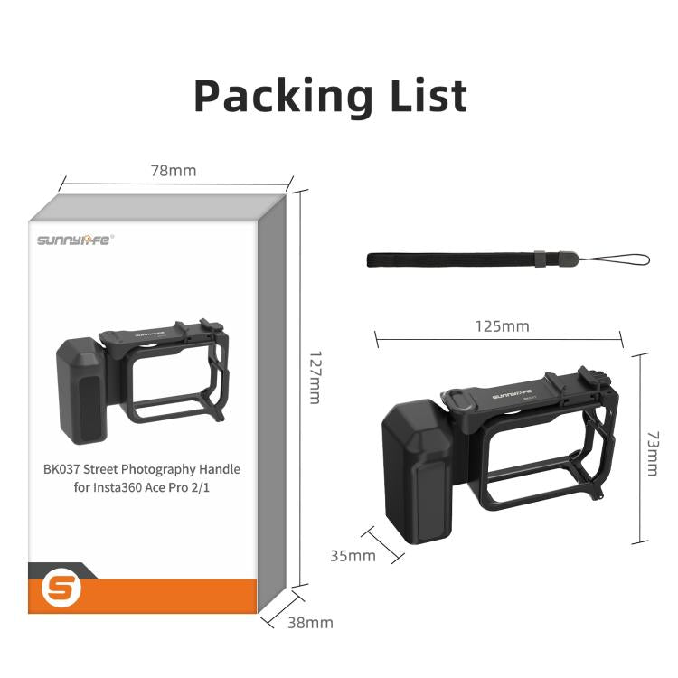 Sunnylife Street Photography Handle Ergonomic Hand Grip Quick Release Shutter Handle for Insta360 Ace Pro 2 / 1  - Black