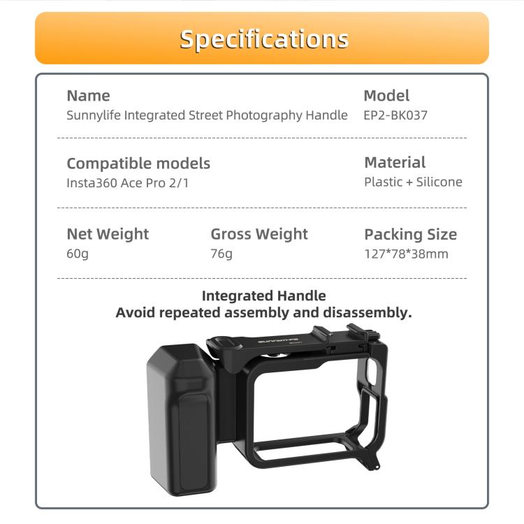 Sunnylife Street Photography Handle Ergonomic Hand Grip Quick Release Shutter Handle for Insta360 Ace Pro 2 / 1  - Black