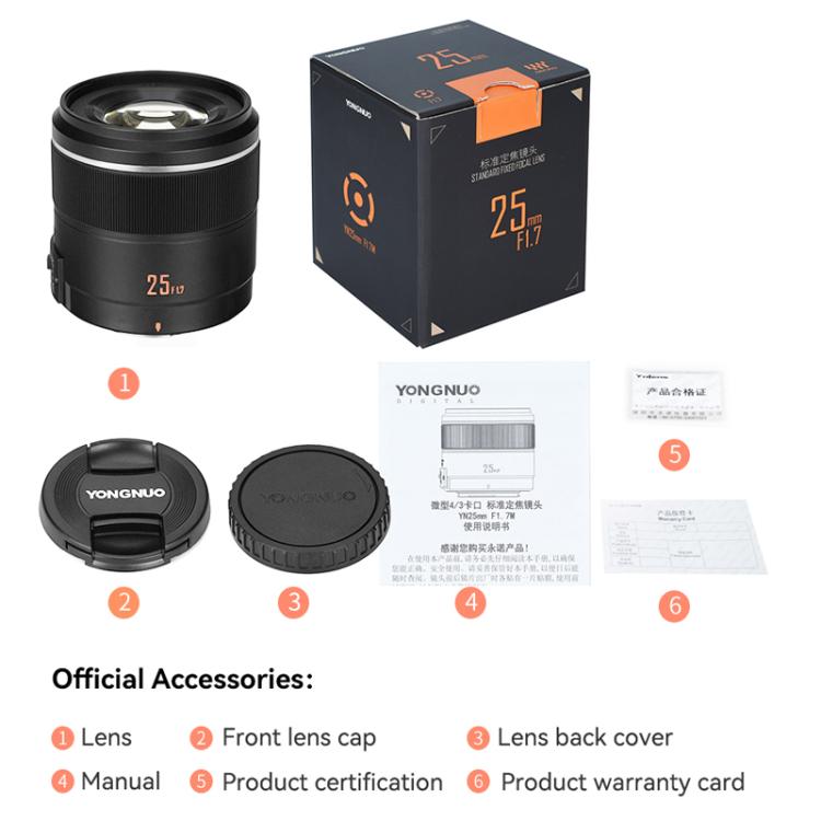 YONGNUO YN25mm F1.7M STM M4/3 Mount Lens for Panasonic / Olympus  - Black
