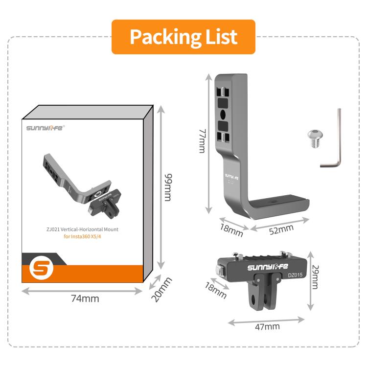 For Insta360 X5 / X4 Sunnylife L-Type Vertical-Horizontal Magnetic Mount with DZ015 Magnetic Adapter Quick Release Mount Adapter Stand  - Grey