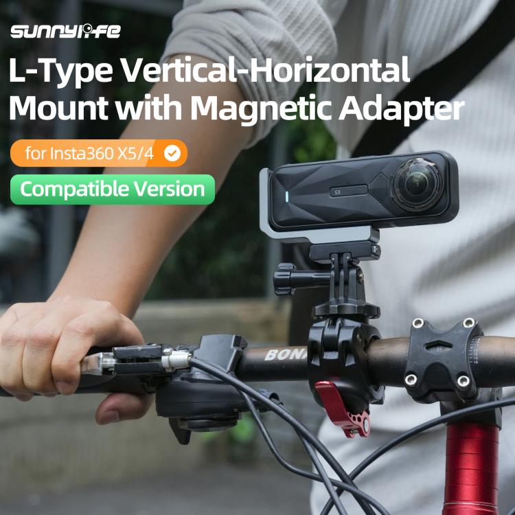 For Insta360 X5 / X4 Sunnylife L-Type Vertical-Horizontal Magnetic Mount with DZ015 Magnetic Adapter Quick Release Mount Adapter Stand  - Grey