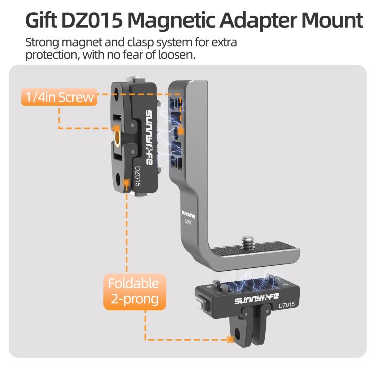 For Insta360 X5 / X4 Sunnylife L-Type Vertical-Horizontal Magnetic Mount with DZ015 Magnetic Adapter Quick Release Mount Adapter Stand  - Grey