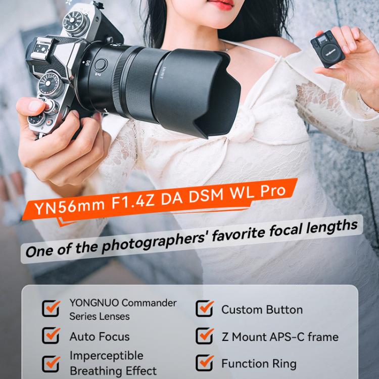 YONGNUO YN56mm F1.4Z DA DSM WL Pro APS-C Frame Lens with Remote Control for Nikon Z-mount  - Black