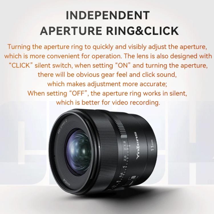 YONGNUO YN11mm F1.8S DA DSM WL APS-C Frame Ultra Wide Angle Lens with Remote Control for Sony E-mount  - Black