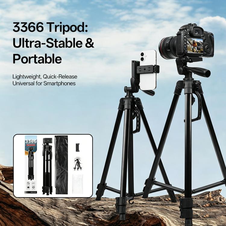 3366 1.4m Portable Phone Live Selfie Tripod DV SLR Camera Stand  - Black
