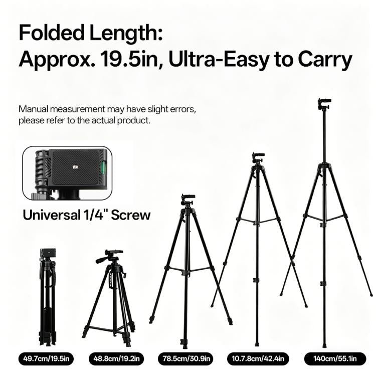 3366 1.4m Portable Phone Live Selfie Tripod DV SLR Camera Stand  - Black