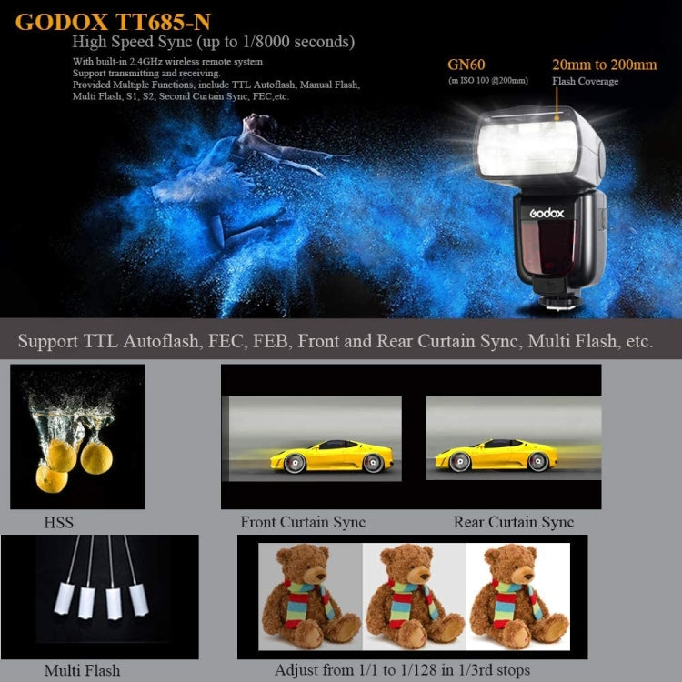 Godox TT685N 2.4GHz Wireless 1/8000s High-Speed Sync TTL Flash Speedlite for Nikon Camera (Black)