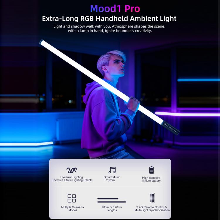 LUXCeO Mood1 Pro 90cm RGB Colorful Atmosphere Rhythm LED Stick Handheld Video Photo Fill Light, No Tripod