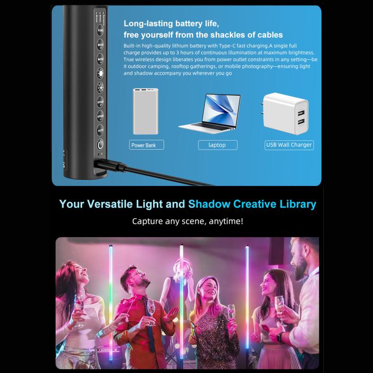 LUXCeO Mood1 Pro 90cm RGB Colorful Atmosphere Rhythm LED Stick Handheld Video Photo Fill Light, No Tripod