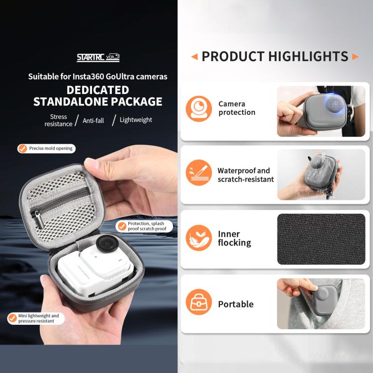 For Insta360 GO Ultra STARTRC Mini Portable Body Diamond Texture PU Storage Bag  - Grey