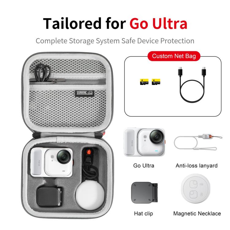 For Insta360 GO Ultra STARTRC Standard Portable Protective Box Diamond Texture PU Storage Bag  - Grey