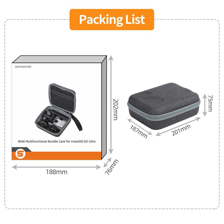 For Insta360 GO Ultra Sunnylife Full Kit Portable Protective Box Storage Bag  - Grey