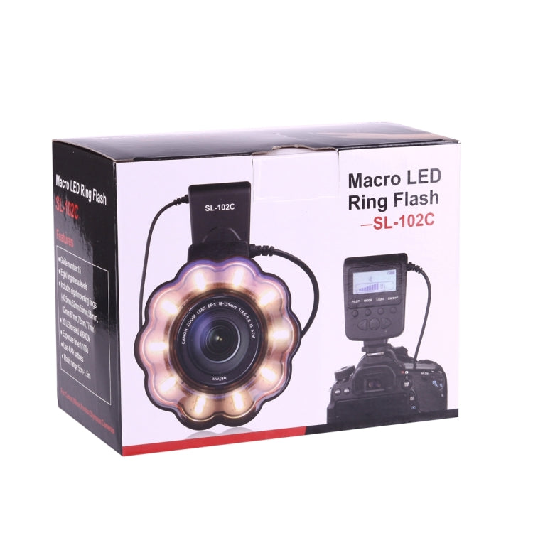 SL-102C Macro LED Ring Flash Light with 8 Different Sizes Adapter Ring(40.5 / 52 / 55 / 58 / 62 / 67 / 72 / 77mm) & 1 Orange Color Temperature Ring