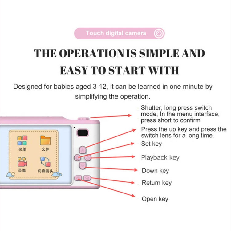 1910 2.8 inch 1800W Pixels Dual Lens Touch Screen Digital Camera for Children, Support 32GB TF Card