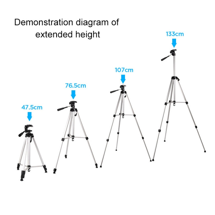 Live Broadcast Tripod 3-Section Folding Legs Aluminum Alloy Tripod Mount with U-Shape Three-Dimensional Tripod Head & Phone Clamp for DSLR & Digital Camera, Adjustable Height: 47.5-133cm