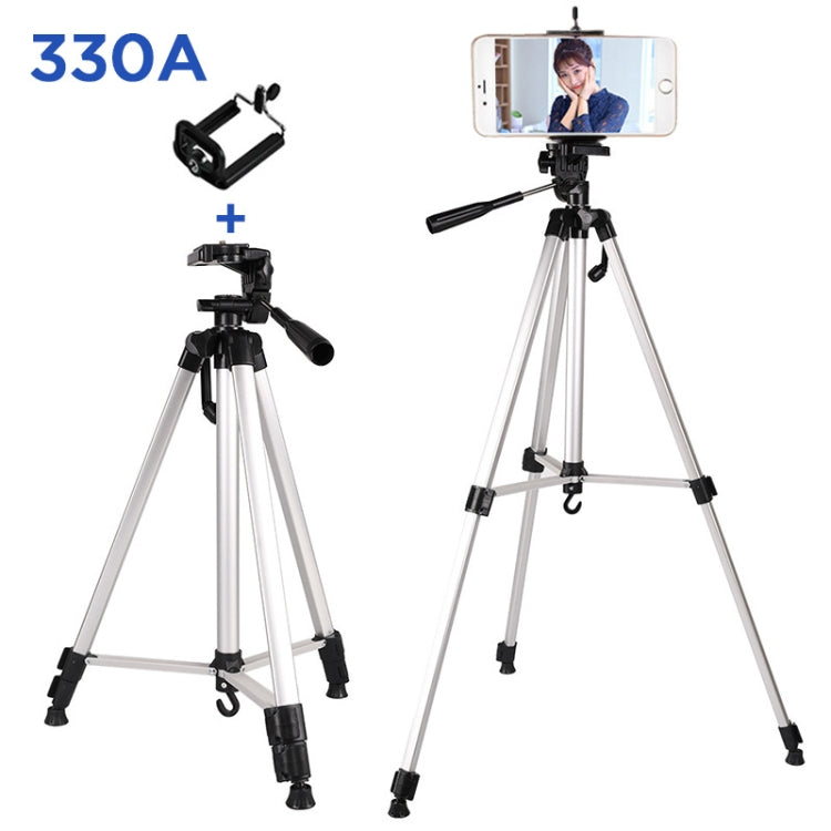 Live Broadcast Tripod 3-Section Folding Legs Aluminum Alloy Tripod Mount with U-Shape Three-Dimensional Tripod Head & Phone Clamp for DSLR & Digital Camera, Adjustable Height: 47.5-133cm