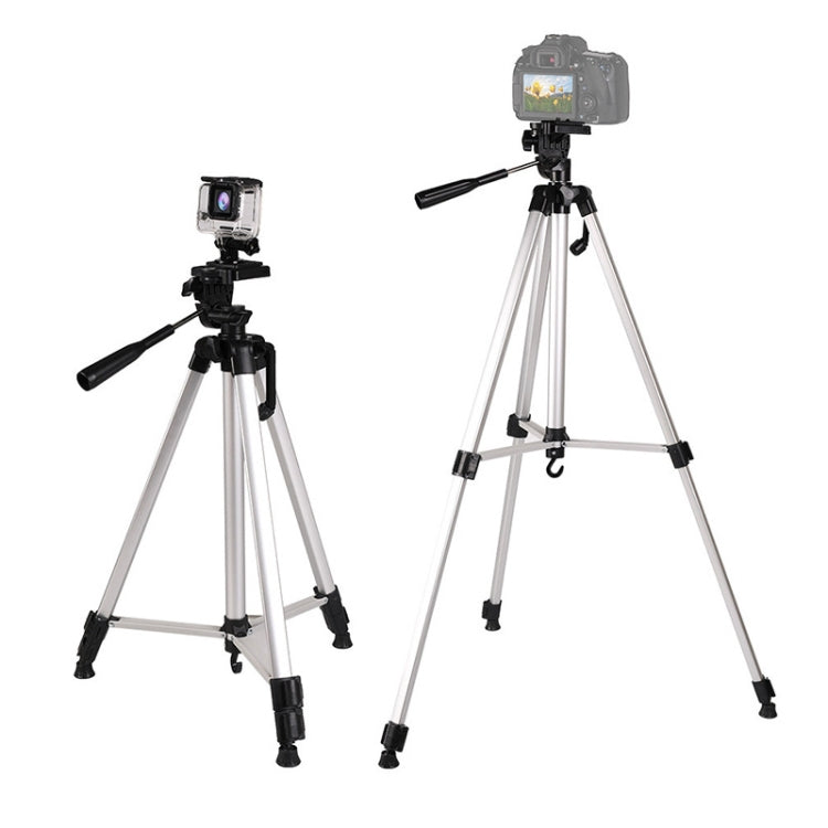 Live Broadcast Tripod 3-Section Folding Legs Aluminum Alloy Tripod Mount with U-Shape Three-Dimensional Tripod Head & Phone Clamp for DSLR & Digital Camera, Adjustable Height: 47.5-133cm