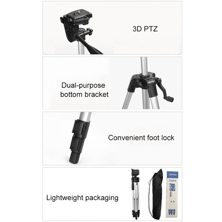 Live Broadcast Tripod 3-Section Folding Legs Aluminum Alloy Tripod Mount with U-Shape Three-Dimensional Tripod Head & Phone Clamp for DSLR & Digital Camera, Adjustable Height: 47.5-133cm