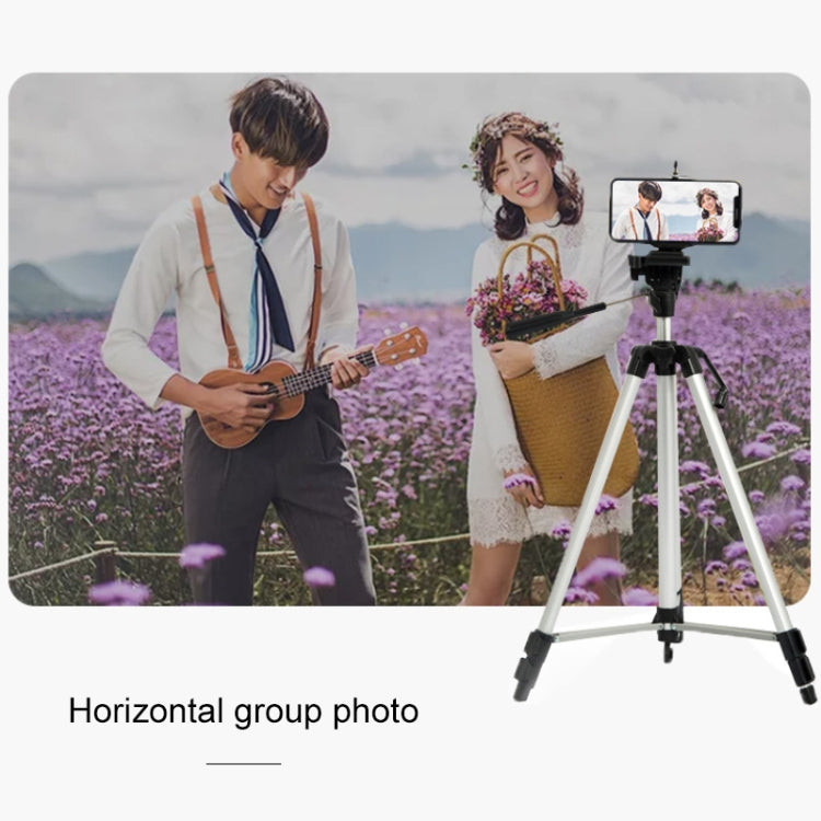 Live Broadcast Tripod 3-Section Folding Legs Aluminum Alloy Tripod Mount with U-Shape Three-Dimensional Tripod Head & Phone Clamp for DSLR & Digital Camera, Adjustable Height: 47.5-133cm