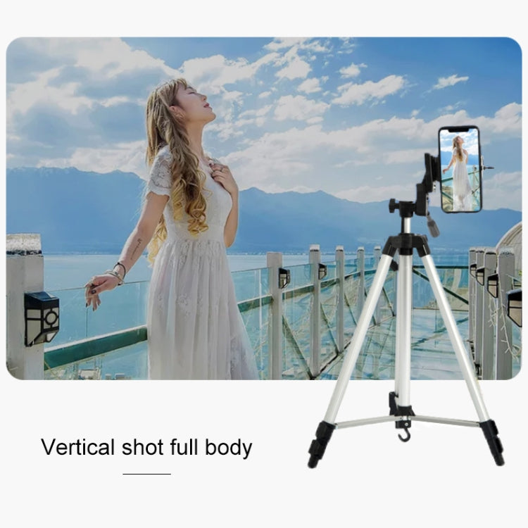 Live Broadcast Tripod 3-Section Folding Legs Aluminum Alloy Tripod Mount with U-Shape Three-Dimensional Tripod Head & Phone Clamp for DSLR & Digital Camera, Adjustable Height: 47.5-133cm