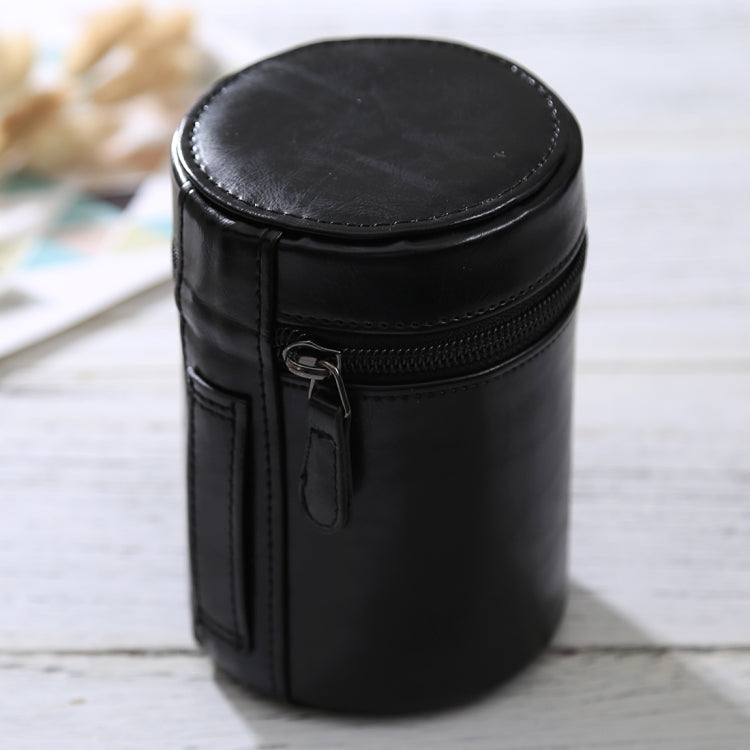 Medium Lens Case Zippered PU Leather Pouch Box for DSLR Camera Lens, Size: 13x9x9cm