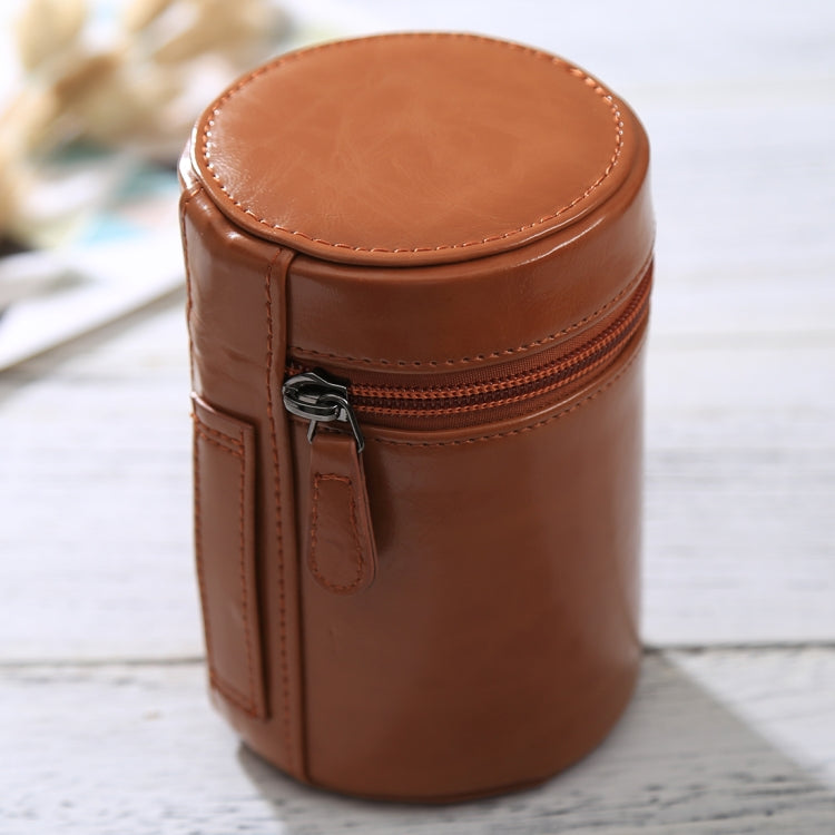 Medium Lens Case Zippered PU Leather Pouch Box for DSLR Camera Lens, Size: 13x9x9cm