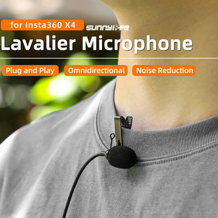 For Insta360 X4 Sunnylife Lavalier Clip Type-C Recording Microphone  - Black