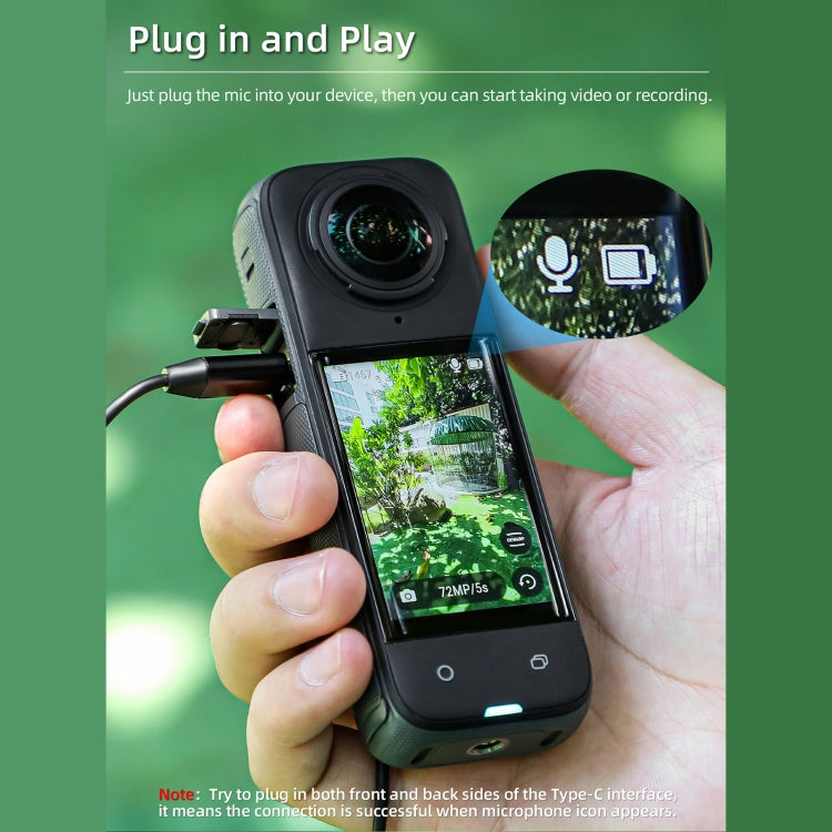 For Insta360 X4 Sunnylife Lavalier Clip Type-C Recording Microphone  - Black